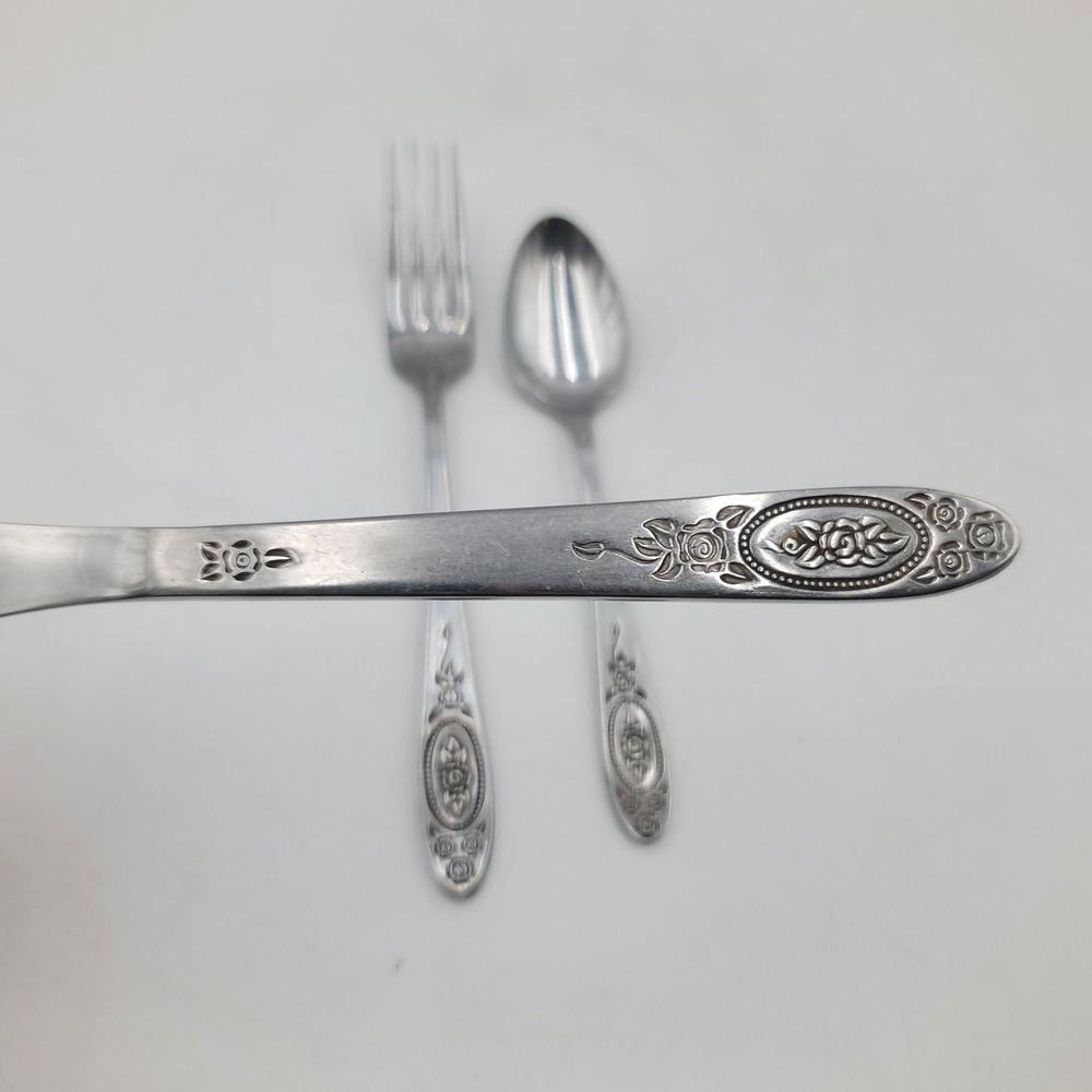 3pc UNF11 Stainless Flatware Set Rose Floral Pattern Japan Knife Fork Spoon